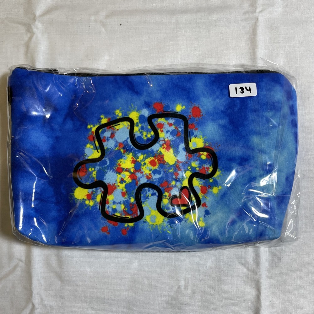 The‎ Pouch Cosmetic Bag Blue New Tie Dye Autism Awareness Puzzle Piece Multi-Use